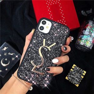 Capas de celular de marca de designer Luxo Flash Diamond Shell para Iphone 14 Pro Max Plus 11 12 Xs Xr Xsmax 7p 8p Moda Gold Y Letter Case Topo