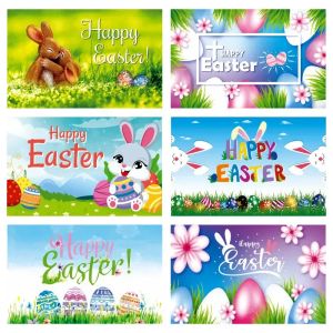 Happy Easter Flag 3x5 ft Bunny Rabbit Gnomes Eieren Bloemen Spring Party Supplies Yard Sign Backdrop Wall Decor Nieuw