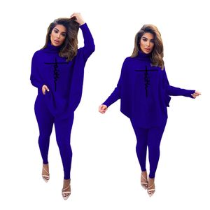 New Plus size 2XL Tracksuits Two Piece Set Women Fall Winter Faith Outfits Bat Sleeve Pullover Top and Pants Matching Sets Solid Sports Suit Casual Sportswear 8761