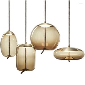 Pendant Lamps Modern Linen Rope Glass Hanging Lamp Minimalist Designer Circular Elliptical Lights For Living Room Bedroom Decoration