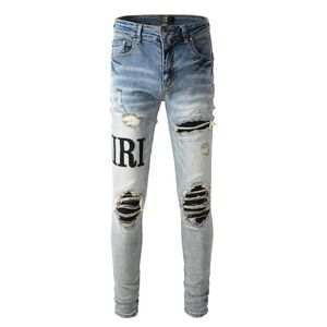 Herr designer denim jeans mode rippade mager jean mens motorcykel smala fit streetwear byxor high street hip hop nöded668