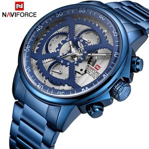 NOVOS REGULOS Mens de luxo da marca Naviforce Men Sports Watches masculino Quartz de aço completo de aço 24 horas Relógio Relogio Masculin224p