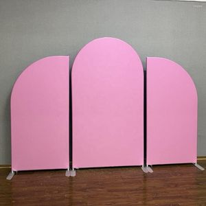 Decoração de festa cor rosa cor sólida arco curvo combinação personalizada 3 conjuntos de tensão travesseiro de tecido de pano de fundo de casamento