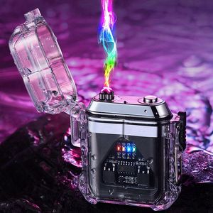 Cool Transparent Technology ABS Zinc Alloy ARC Lighters USB Charge Waterproof Portable Lanyard Pendant Cigarette Holder Cigar Handpipe Smoking Lighter DHL