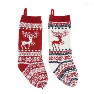 Noel Süslemeleri Çoraplar Elk Hediye Çantası Dekoratif Örme Kolye