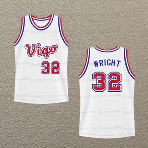 Film personalizzato Monica Wright # 32 Maglia da basket Vigo bianca cucita qualsiasi nome numero taglia S-4XL