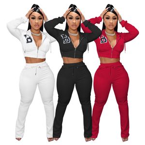2024 Designer Women Tracksuits Casual B Print Two 2 Piece Pants Set Lady Outfit Femme Sport Sweatsuit Hooded Female Sportswear Jacket and Trousers Wholesale 8351