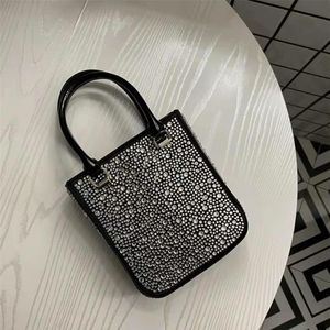 Diamond Small Satin Crystal Totes Duchesse Sparkly Party Bags Pointed Sequined Designer Handbags Adjustable Calf Leather Strap Sho233V
