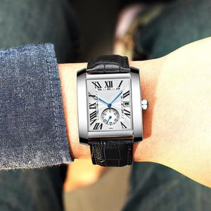 Männlich-weibliche Business-Uhr, lässig, quadratisch, Luxus-Damen-Herren-Uhren, Top-Markenliebhaber-Armbanduhr, Lederarmband, beliebtes römisches Zifferblatt, mo275h