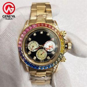 Роскошные часы Man Rbow Rainbow Diamond Bezel Mechanical Automatic Mens Watches 18K 316L Золотые часы из нержавеющей стали без хроно318V