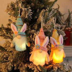 Easter Party Rabbit Gnome with Light Faceless Luminous Bunny Doll Spring Party Ornaments Hanging Pendants Kids Gifts