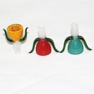 Ciotole per fumatori Ciotola in vetro colorato inebriante con manico grande 14mm / 18mm Maschio Joint Bubbler Ash Catcher Bong Water Pipe Tool