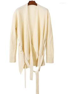 Women's Knits Goat Cashmere Knit Waist Belt Wide Loose Cardigan Sweater Coat Irregular One&over Size