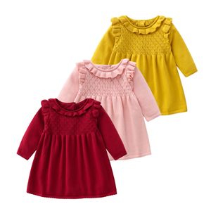 Girl's Dress Autumn and Winter Sticked A-Line kjol Peplum Edge Long Sleeves