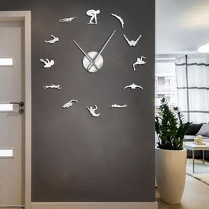 Wall Clocks Swimming Theme Modern DIY Large Clock With Swimmer Mirror Sticker Numbers Pool Art Decorative Watch Gift