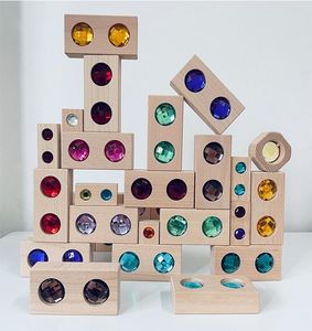 Blocks Large Color Street Gemma di legno Kids Trasparente Windows Gioco X Bricks Cubi acrilici Giocattoli impilabili per bambini 2210192807261