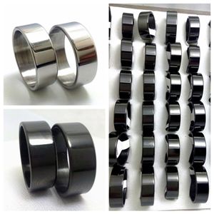 INTELHOS 100 PCS Silver Black Plain Band Rings Stainless Steel Rings Fashion Weding Couples Ring Jewelry Ring299c