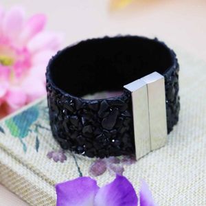 Bangle 19x3,3 cm svart onyx lösa pärlor armband pulsera kvinnor flickor gåvor hand prydnader modesmycken gör