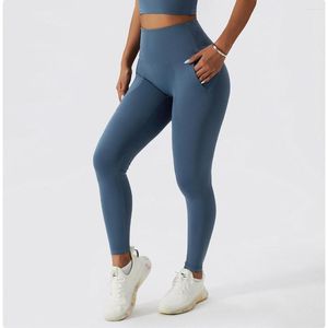 Calças ativas bolsos laterais de Chrisure Yoga Mulheres de luxo esportes de perneiras acolhedores de fitness calças de ciclismo escovado