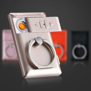 Latest Colorful Portable Finger Mobilephone Holder Lighters USB Charging Dry Herb Tobacco Cigarette Smoking Bracket Buckle Lighter