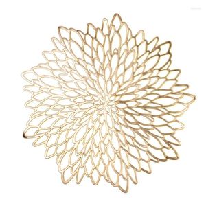 Table Mats 6PCS PVC Placemats Set Of 4 Silver Gold Metallic For Dining Hollow Coasters Pads Bowl Leaf Decor