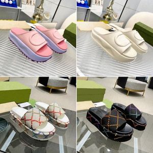 Kvinnor Fashion Canvas Designer Slides G Slip On Woman Slippers Luxury Sandals Girls Flat 60mm Covered Platform Embroidered Flip Flops