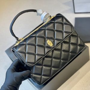 Высококлассный шлак -лоскут модный пакет CC 25 см сумочка Crossbody Vintage Squilted кошелек подлинный кожаный верхний ручка