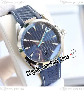 41 mm Aqua Terra 150m A8500 Automatyczne męskie zegarek 220.12.41.21.03.002 Niebieski teksturę Dial Stark Stael Case Blue Gume Pasek zegarki Pureteim B27A2