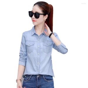 Kvinnors blusar Pure Cotton Thin Denim Shirt Kvinnlig långärmad student Korean Xia Xiu Topps Spring Autumn Casual Solid Color A50