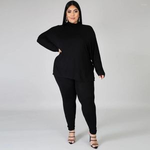 Tracksuits Zjfzml ZZ Women Clothing Two Piece Set Plus Size Black Turtleneck långärmad t-shirt Slim Mante Pant Drop grossist