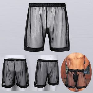 Underpants #M-4xl Mężczyźni See-Through Mesh Boxer Loose Lounge Lingerie Sheer Shorts Biełdowa odzież nocna odzież egzotyczna