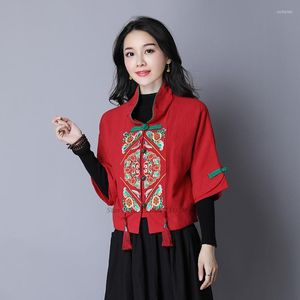 Etniska kläder 2022 National Style Short Hanfu Coat Women Flower Brodery Vintage Cardigan Traditionell Tang Suit Femme Chinese Retro