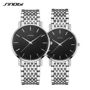 Sinobi Set Par Watches Top Luxury Quartz Mans titta på rostfritt stålband Ultra-Thin Quartz Time Wristwatch Reloj Mujer213h