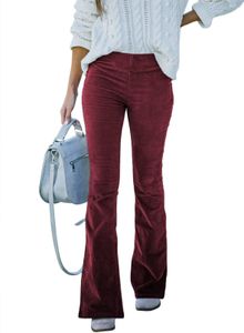 Pantaloni svasati in velluto a coste da donna Pantaloni casual con fondo a campana slim fit elasticizzati a vita alta