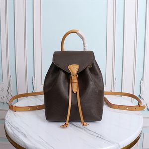 Montsouris bb ryggsäck elegant brev prägling äkta kohud läder duk spänne satchel handväska axelväska mode pochette 185v