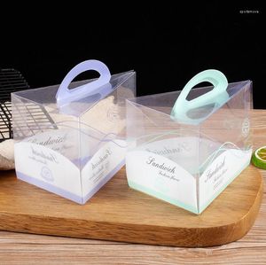 Gift Wrap Cheese Mousse Cake Boxes With Handle Clear Plastic Packing Box For Dessert Slice Small Pastry Baking SN2971