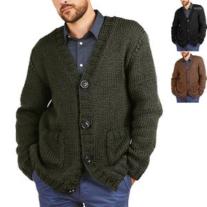 Męskie swetry 2022 Europejski i amerykański swetr Sweet Cardigan Solid Color Men Color V-Neck z długim rękawem odzież męska