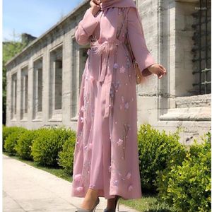 Etnik Giyim Çiçek Müslüman Kadınlar Elbise 2022 Moda Kaftan Fas Dubai Abaya Türkiye Peçe Gevşek Uzun Elbiseler Rahat İslami Elbise
