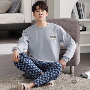 Męska odzież snu est men Pajama Zestaw M-4xl Długie rękaw Bawełniany mężczyzna Pijama Casual Home Clothing