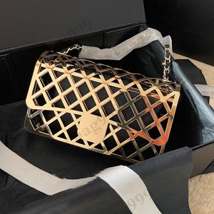 23Ss Metal Hollow Dinner Designer Bags With Black Lambskin Coins Purse Hardware Chain Gold Check Shoulder Crossbody Wallets French Ladies Luxuries Handbags 20CM