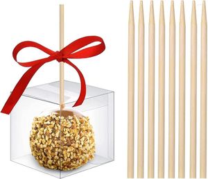 Presentförpackning 30 st/pack 4x4x4 tum klara godis äppelboxar med hål och pinnar för festbröllop baby shower