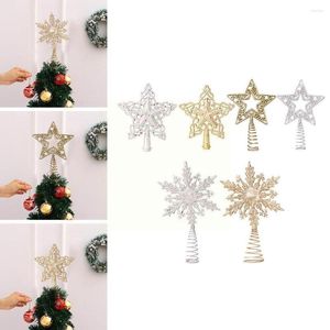 Christmas Decorations Tree Top Plastic Golden Onion Powder Fancy Twinkling Pointed Five Light Decoration Star Snowflake Anti-skid And N0G6