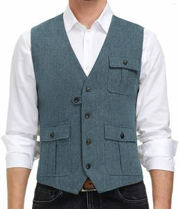 Men's Vests Silver Suit Vest For Men Wool Tweed Casual Waistcoat Formal Business Groomsmen Wedding