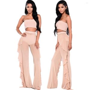 Spodnie damskie Fashion Casual Women Wysoka talia Prześwitujące rozkloszowane nogawki Mesh Summer Beach Długie spodnie Niebieski Czerwony Żółty Morelowy