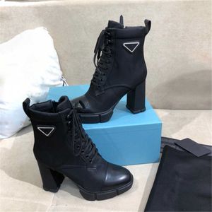 Luxury Designer Woman Fashion Boots Leather Nylon Fabric Booties Women Ankle Biker Australia Platform Heels Winter Sneakers Size 35 -41