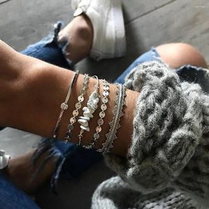 Bangle Vintage 2022 Geometric Crown Sequins White Stone Crystal Fashion Bracelets For Women Boho Multiple Layers Bracelet Set Jewelry