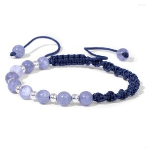 Strand 6mm Angelite Boncuklar Bilezik Chalcedony Angel Reiki Taş Örgülü Bilezik Kadınlar İçin Erkekler El Yapımı Dokuma Halat Bilekleri Takılar