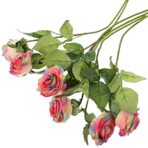 装飾的な花バラ人工花束シルク本物の茎花柄の偽のバラの永遠の枝バレンタインタッチ保存日