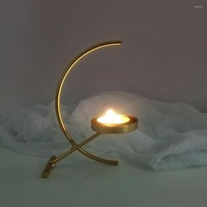 Portacandele Candeliere a forma di luna Tealight Piatto decorativo in ottone per regali da tavolino da caffè per la casa Matrimonio