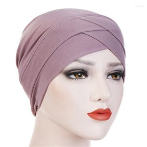 Этническая одежда 2022 Женская элегантная эластичная шляпа Турбанский лоб пересекает индийский обморок с твердым цвето